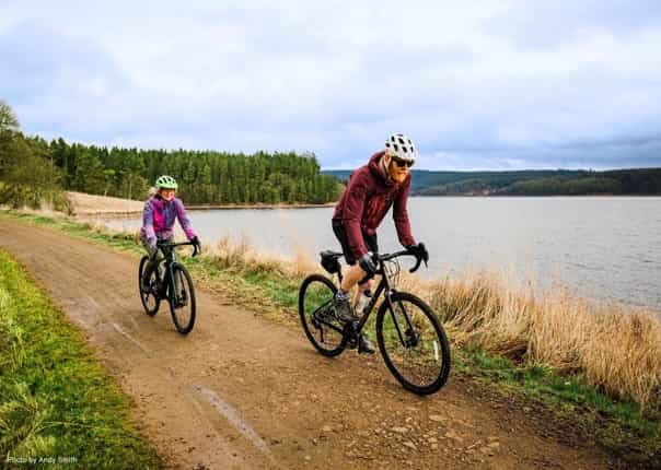 Two cyclists gravel riding in Northumberland
