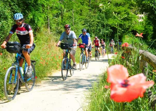 Group of cyclists on a guided cycling holiday in Italy