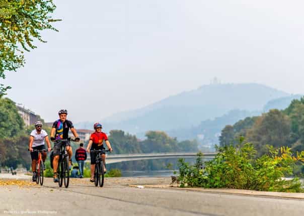 Cyclists riding in Piedmont, Italy