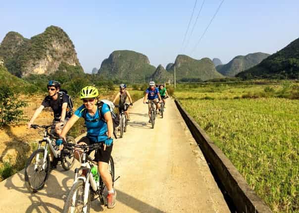 Group of cyclists on a guided cycling holiday in China