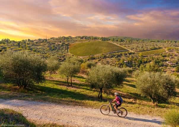 Female mountain biking in Tuscany, Italy